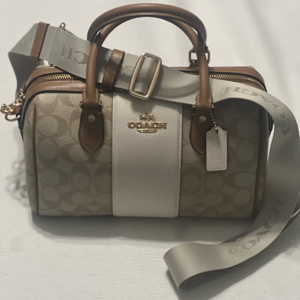 Coach Brown and Cream Canvas Leather Bag